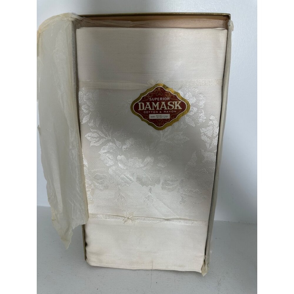 Superior Damask Cotton & Rayon Tablecloth Set 60"x90" Oblong Ivory With Matching